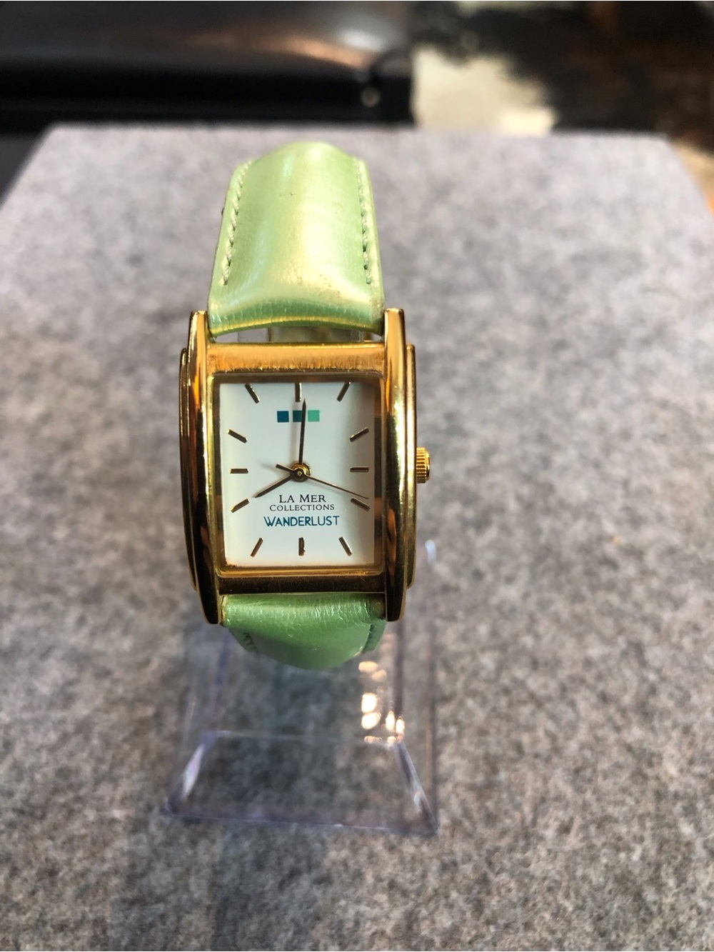 La Mer Wanderlust Gold-Tone Case Green Leather Strap Watch